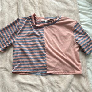 Striped Pink and Blue Crop-Top
